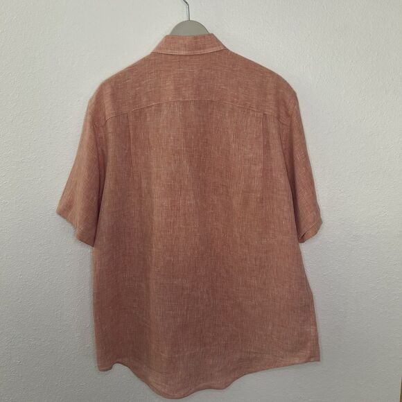 Jos. A. Bank Men's Linen Short Sleeve Peach Orange Wooden Buttons Size M - Picture 5 of 11